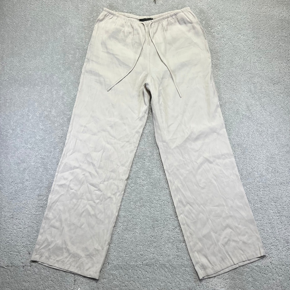 Zara Pants Womens Medium Beige Modal Poly Blend Wide Leg Drawstring Pockets